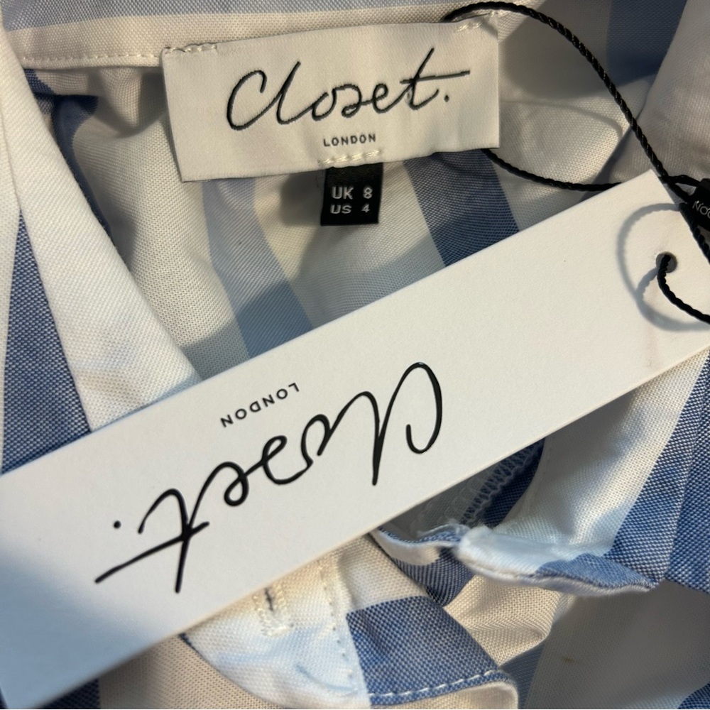 100% Cotton Closet London Blue and White Striped Midi Dress - Picture 8 of 8